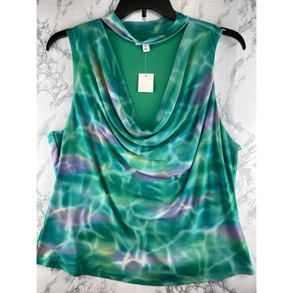 Bar III Womens Plus Size 2X Cowl Neck Top Green Ombre Waves Sleeveless - Picture 1 of 9